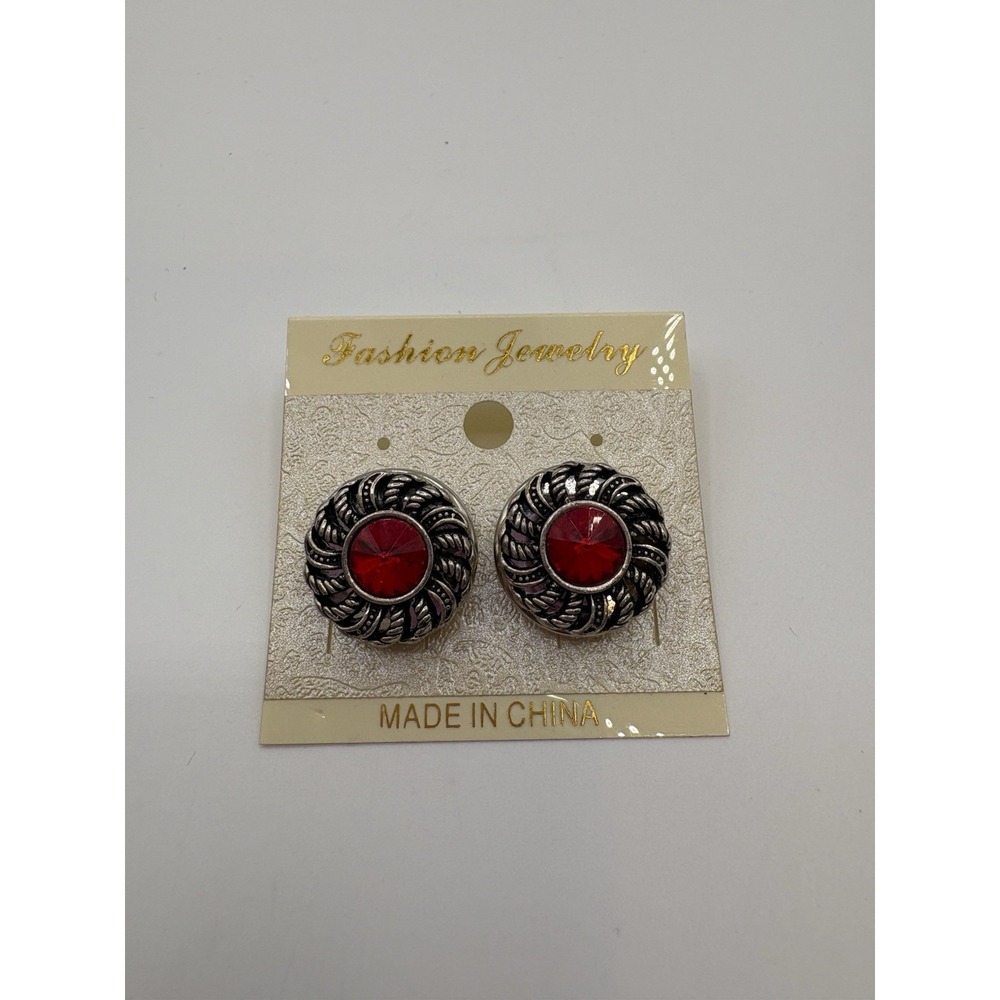 Fashion Jewelry Black And Silver With Red Stone